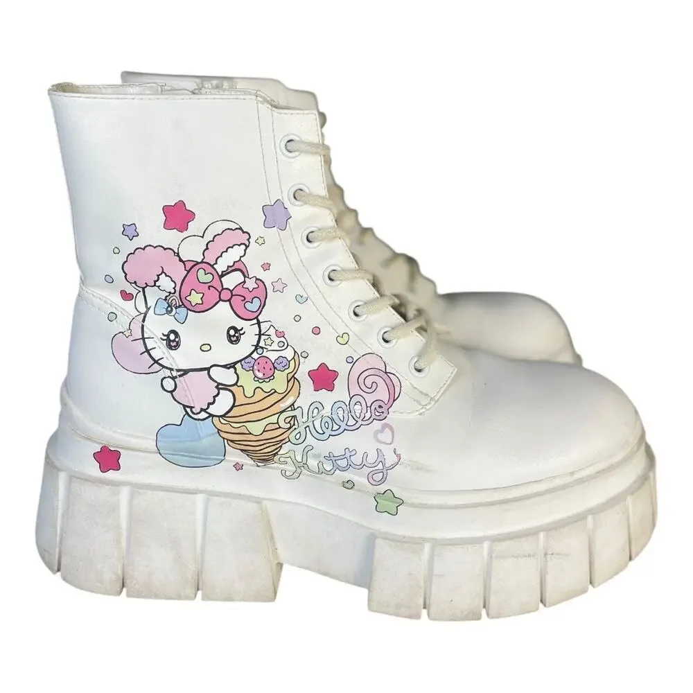 Bershka x Sanrio Hello Kitty Women’s Platform White Lace Boots Size-40 (9)